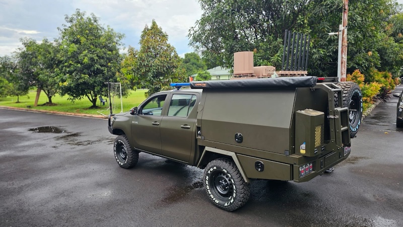 Mobile counter-drone system mounted on tactical vehicle